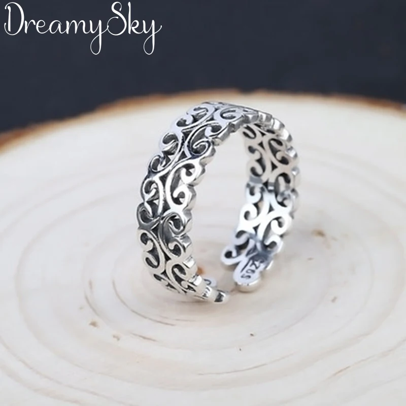 

Bijoux 2019 New Designer 925 Sterling Silver Hollow Rings For Women Adjustable Size Ring Party Gift Bridal Jewelry Anillos