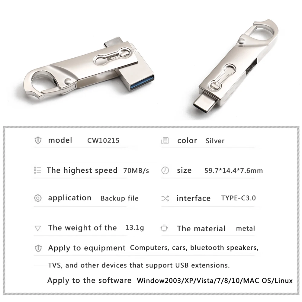 Type-C USB 3,0 двойная ручка штекер привод высокоскоростная Флешка 64 Гб емкость карта памяти смартфон U диск