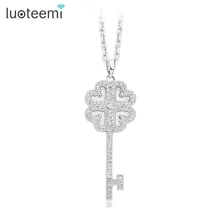 LUOTEEMI Female Lovely Long Design Luxury AAA Cubic Zirconia Micro pave Key Lock Pendant Necklace for Women Rhodium Plated