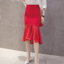 Сексуальная Женская юбка-карандаш обтягивающая юбка кружевная оборки подол Русалка офисная одежда юбки SSA-19ING