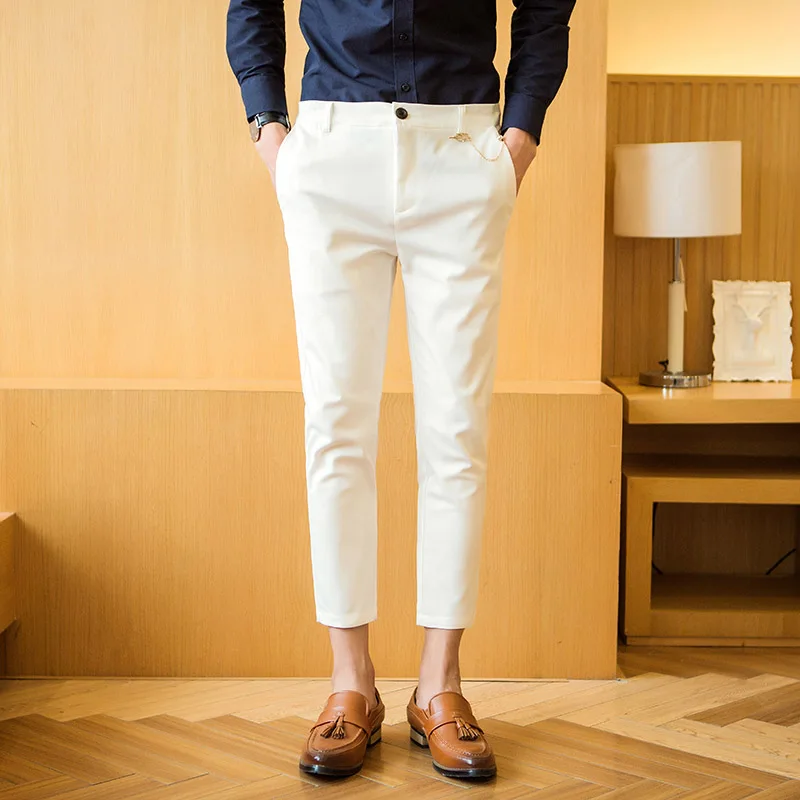 

Spring and Summer Men Pants Casual Thin High-grade Trousers Washed Feet Pants Nine Pants Elastic Slim Suit Pants