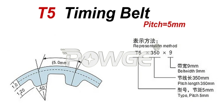 Polyurethane timing belt T5 width 16mm Lw 1075mm 215 teeth 16 T5/1075