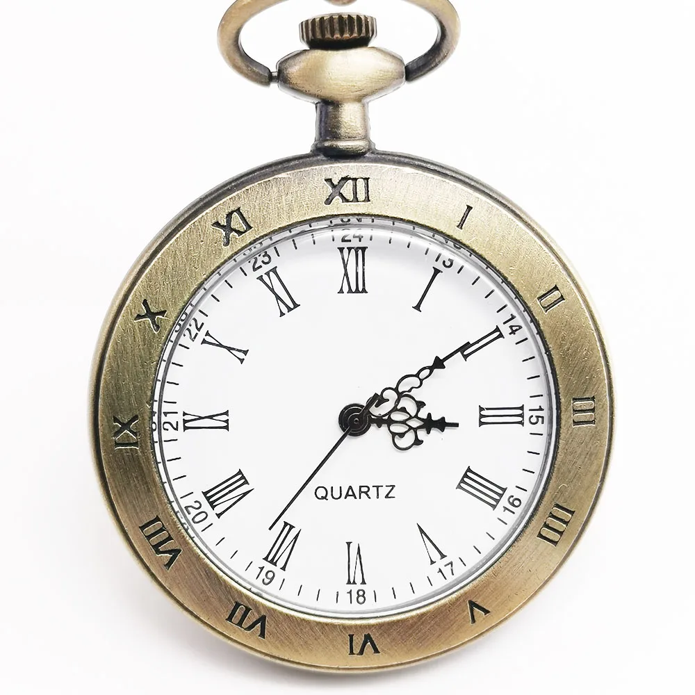 

Top Brand Bronze Open Face Quartz Pocket Watch Analog Display with Unisex Necklace Chain Watches for Men Women CF1017