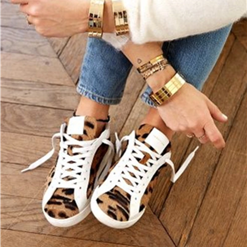 

New Genuine Leather Leopard Print Women Casual Shoes Cowhide Do Old Dirty Shoes Autumn Winter Trainers Sneaker zapatos de mujer