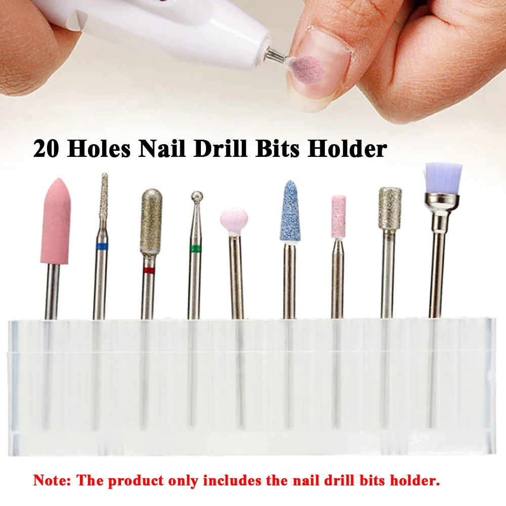 

20 Holes Nail Drill Bits Holder Display Standing Rack Grinding Heads Container Box Manicure Tool