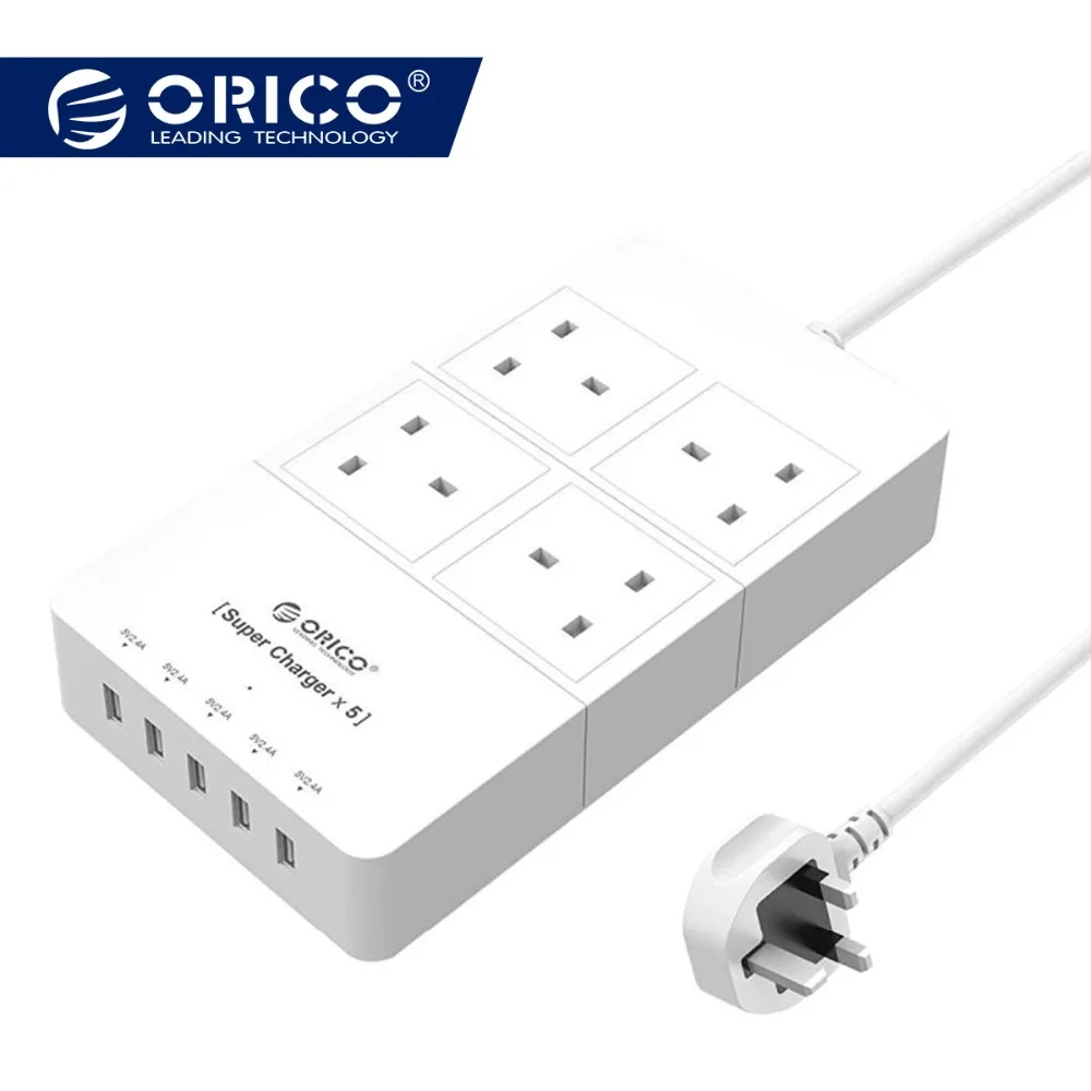 Цена ORICO белый оригинальный мощность полосы 5 порты usb 4 розетки многофункциональная розетка зарядное устройство с европейской вилкой полосы