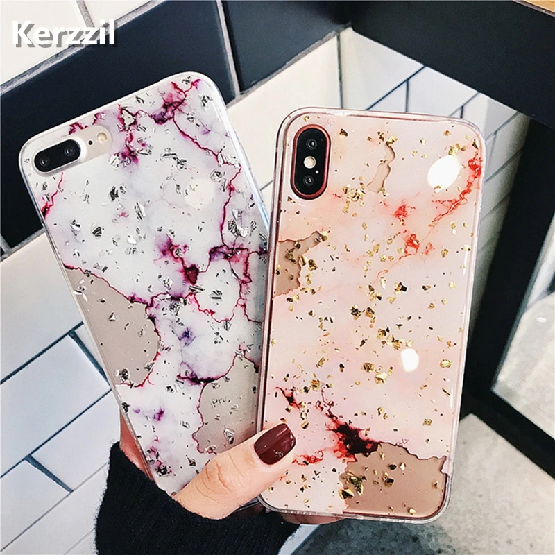 Kerzzil Роскошный Блестящий глянцевый мраморный чехол для iPhone X 10 мягкие ТПУ