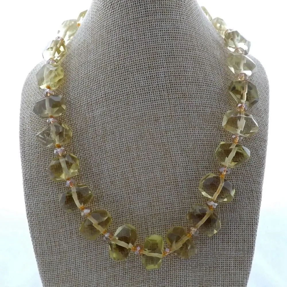 

K122409 12x21MM 20'' Faceted Lemon Crystal Nugget Necklace