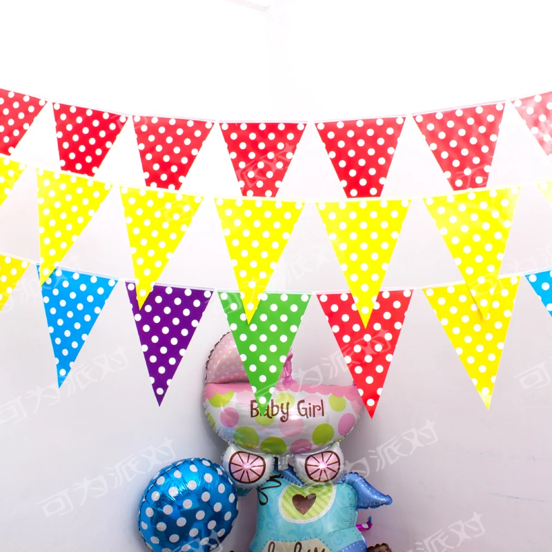 

2.5M Decoration Baby Shower Banner Kids Favors Flags Birthday Party Pennants Blue Pink Green Polka Dots Paper Hanging Garlands