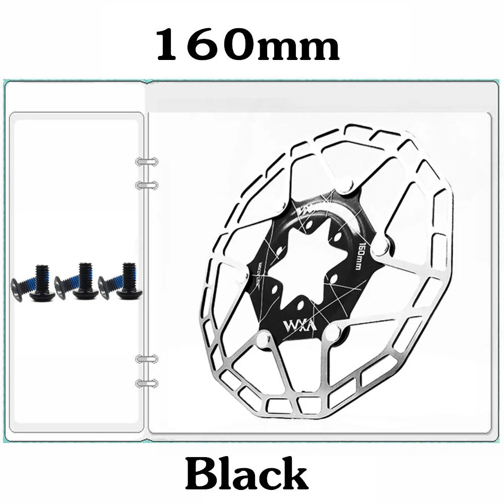 VXM 1 шт. MTB дорожный велосипедный дисковый тормоз охлаждающий плавающий ротор 160 мм 6 болтов ротор MTB дисковые Тормозные колодки для MTB велосипеда Сверхлегкий - Цвет: Черный