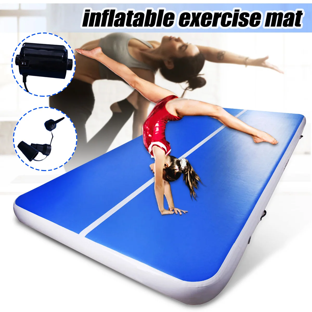

Inflatable Gym Mat Air Tumbling Track Gymnastics Cheerleading Inflatable Mat Gymnastics Practice Mat+110V Inflatable machine
