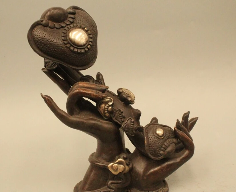 

9"China Chinese Tibet Buddhism Bronze Silver Buddha Hands Statue