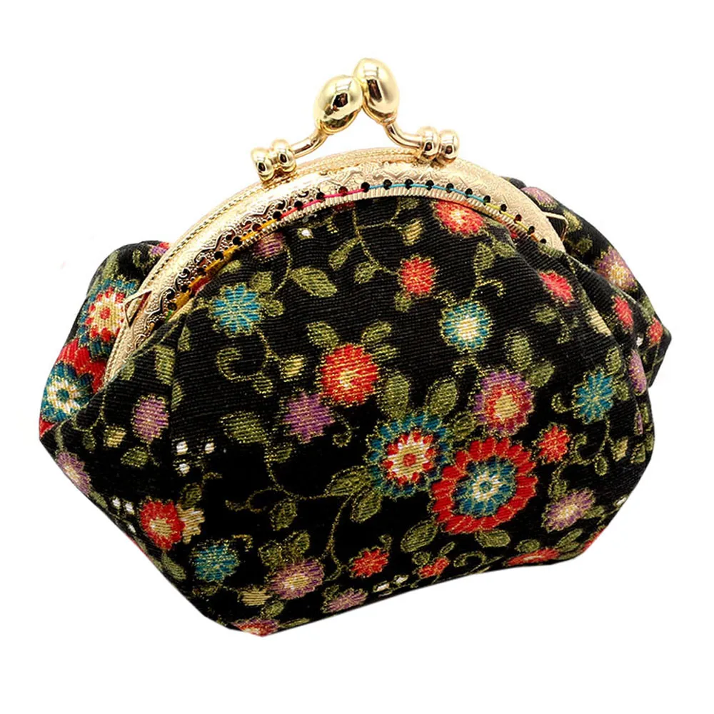 Портмоне Женщины маленький кошелек мешок дети деньги сумка леди в винтажном стиле, в стиле ретро с цветочным принтом HASP кошелек клатч для