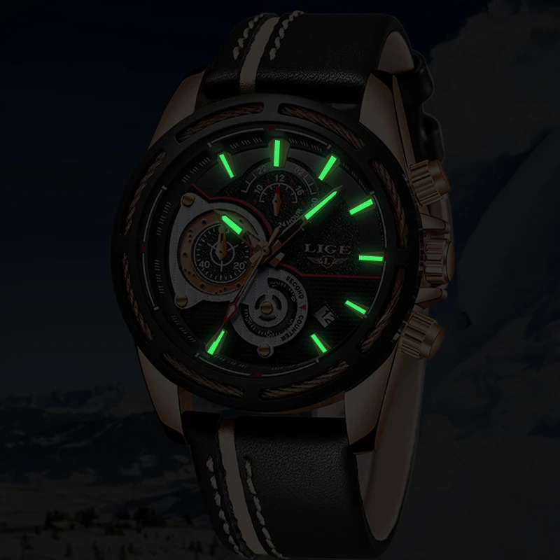 2018LIGE New Mens Watches Top Brand Luxury Quartz Watch Men Leather Military Waterproof Sport Wrist Watch Relogio Masculino+box