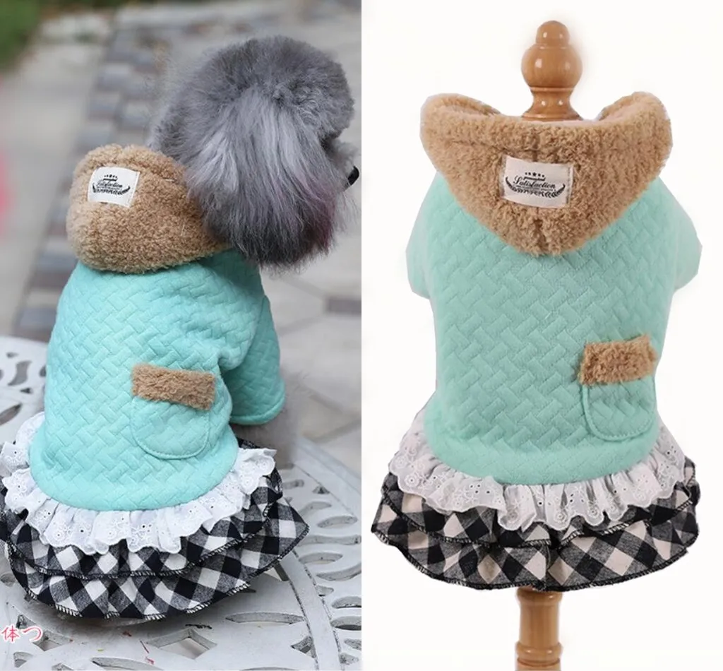 

Winter Dog Clothes for Small Dogs Warm Fleece Ruffle Plaid Dog Hoodie Coat Chihuahua Yorkshire XS S M L XL 2XL
