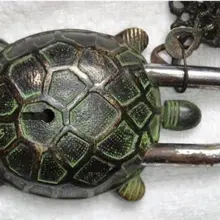 Интересные Древняя китайская Классическая старомодные бронзовая черепаха замок и ключ