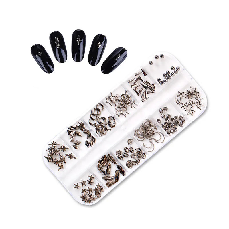 

Black Metal Matte Rivet Studs 3D Nail Decorations Star rectangle Square Tips Manicure Nail Art Decorations