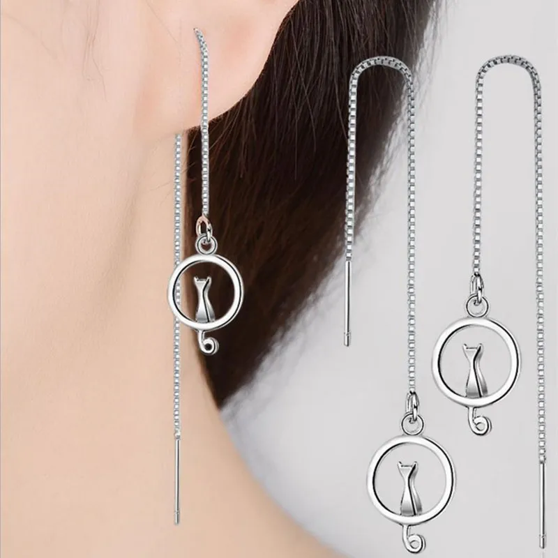 

TJP Fashion Cat Silver Earrings Women Jewelry Top Quality 925 Silver Earrings For Girl Animal Design Party Accessories 2018 Hot