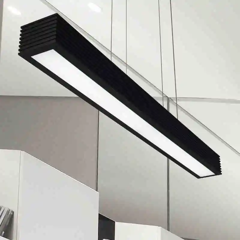 

Restaurant LED lamps simple modern Nordic art rectangular creative strip office Chandelier free