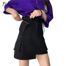 Focal20 уличная Асимметричная Женская юбка на шнуровке черно-белая мини Асимметричная юбка женская с карманом