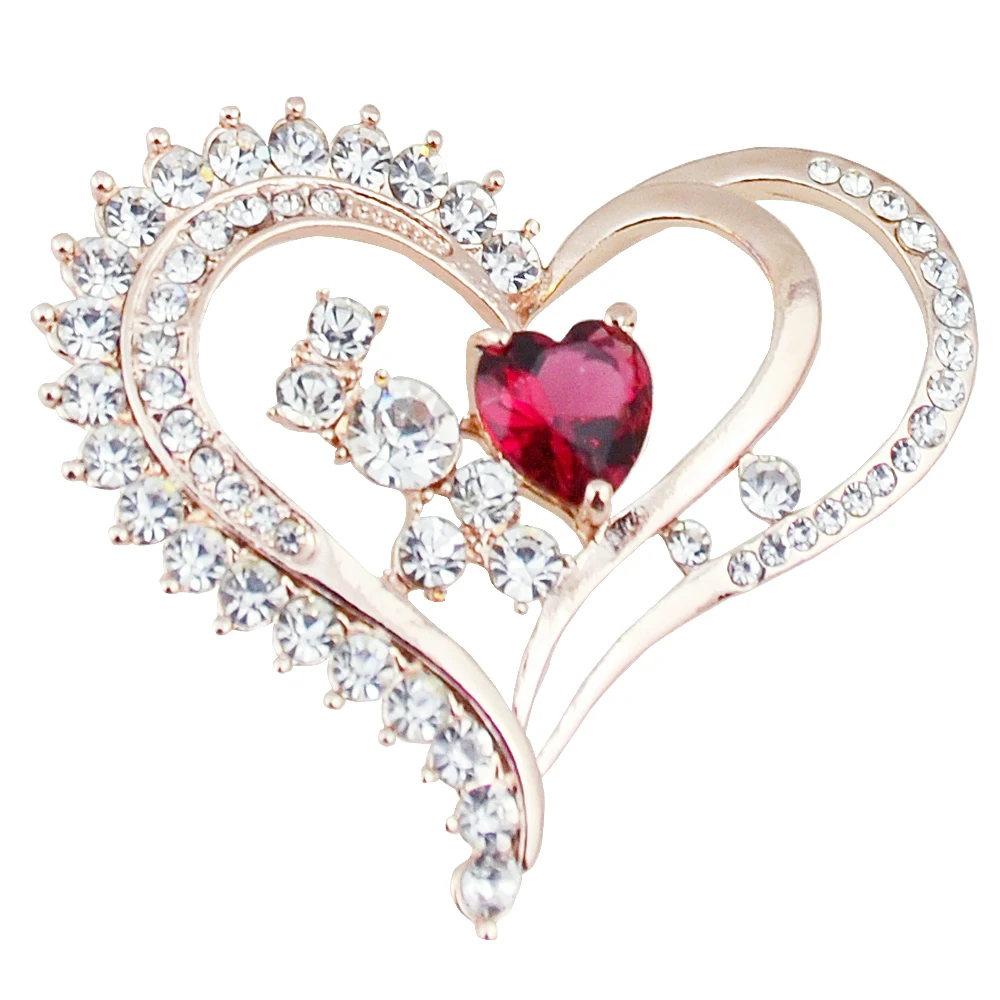 

2017 New Fashion Rhinestone Zircon Heart Style Brooches Corsage High Quality Hollow Out Red Buckle Accessory For Party
