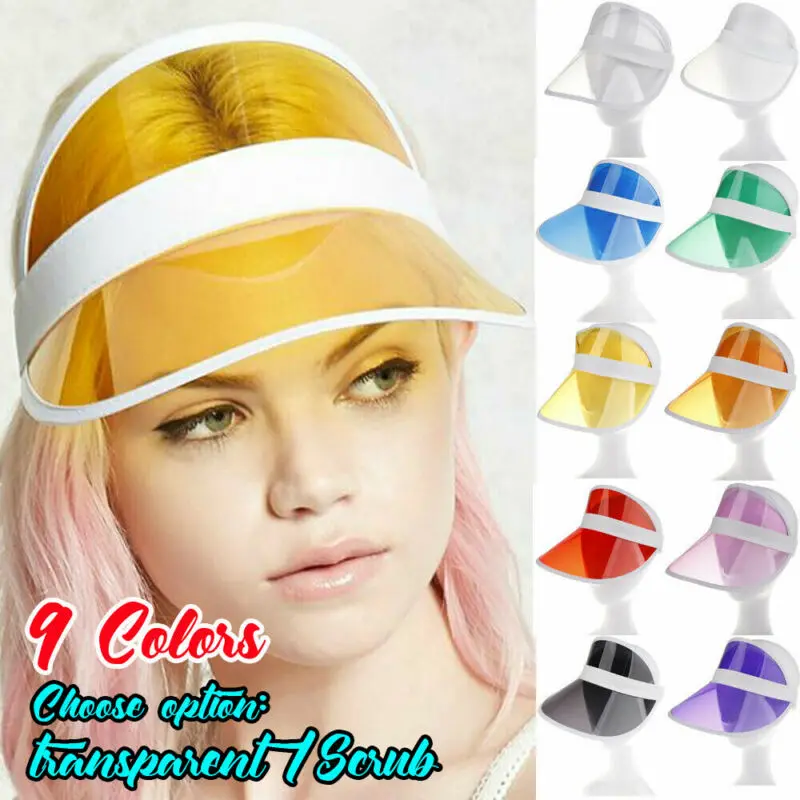

Summer Unisex Women Men Sun Hat Candy Color Transparent Empty Top Plastic PVC Sunshade Hat Visor Caps Bicycle Sunhat wholesale