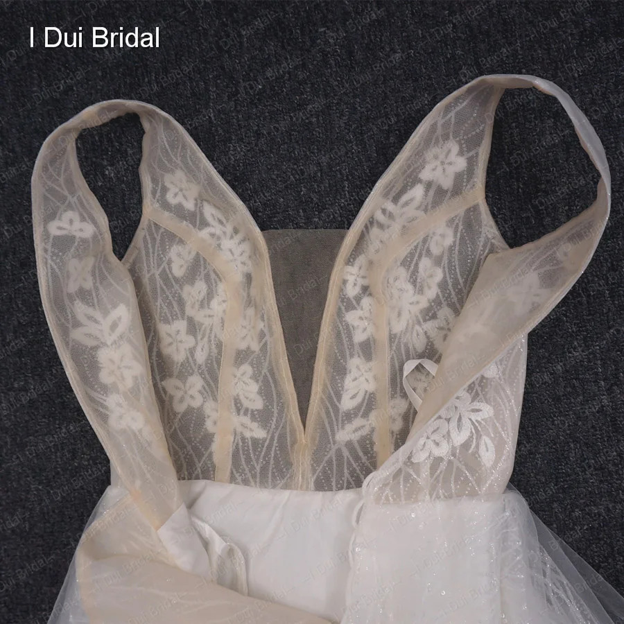 Глубокий вырез Сверкающее свадебное платье трапециевидной формы высокое качество свадебное платье с низкой спинкой завод изготовление на заказ