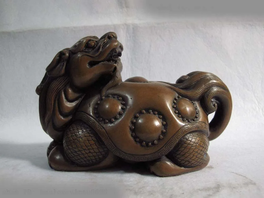 

8 Pure red bronze copper Chinese mythology Beast Dragon tortoise fenghsui Statue SD 506
