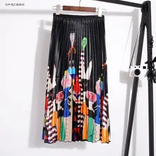 Boho Стиль Высокая талия плиссированная миди юбка для женщин летняя портретная Печать Повседневная Harajuku Пляжная Юбка Femme