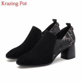 

2021 Fashion Shoes Woman Mixed Colors Sheep Suede Square Toe Thick Heel Zipper Pumps Office Lady Spring Elegant Brand Shoes L20