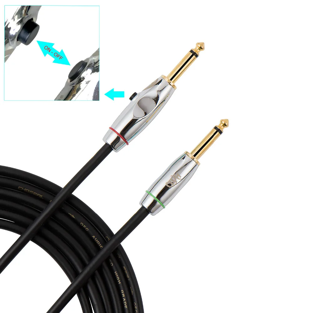 

10 ft / 15 ft / 20 ft Instrument Guitar Cable with ON/Off Switch to Kill "POP" or "BUZZ", 6.5MM Jack, Straight to Straight Lead
