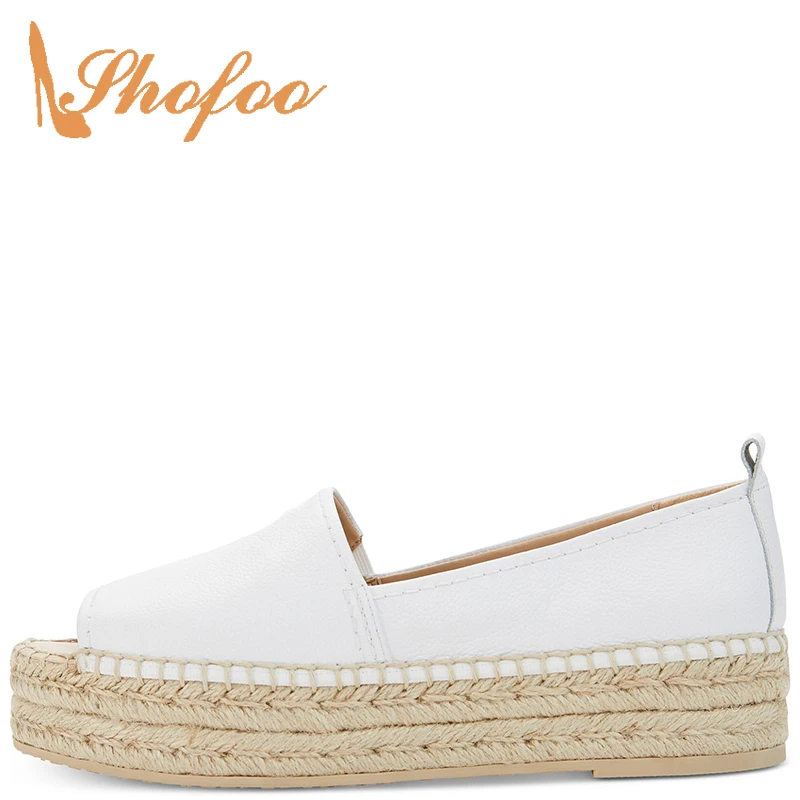 

Large Size 36 39 White Espadrilles Peep Toe Flat Platform Woman Slip On Casual Fashion Summer Ladies Custom Shoes Vegan Leather