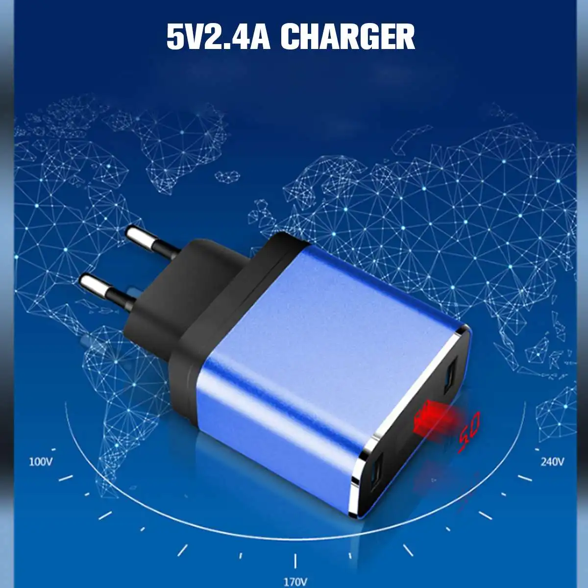 Двойное зарядное устройство USB, портативное, 5 В, 2,4 А, быстрая безопасная зарядка, светодиодный дисплей, настенное зарядное устройство, адаптер для мобильного телефона, планшета, электронных устройств