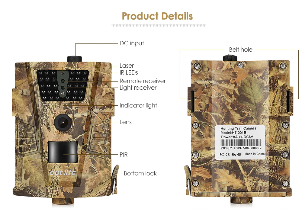 Outlife Trail camera 12MP 1080P 30 шт. Инфракрасные светодиоды 850nm охотничья камера IP65 водонепроницаемая камера с углом обзора 120 градусов