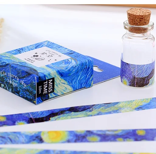 

Oil Paint Design 1.5cm 10m 1 pcs The Starry Night Washi Tape As Diy Scrapbook Gift Box Bags Label Masking Tapes Home Decorate