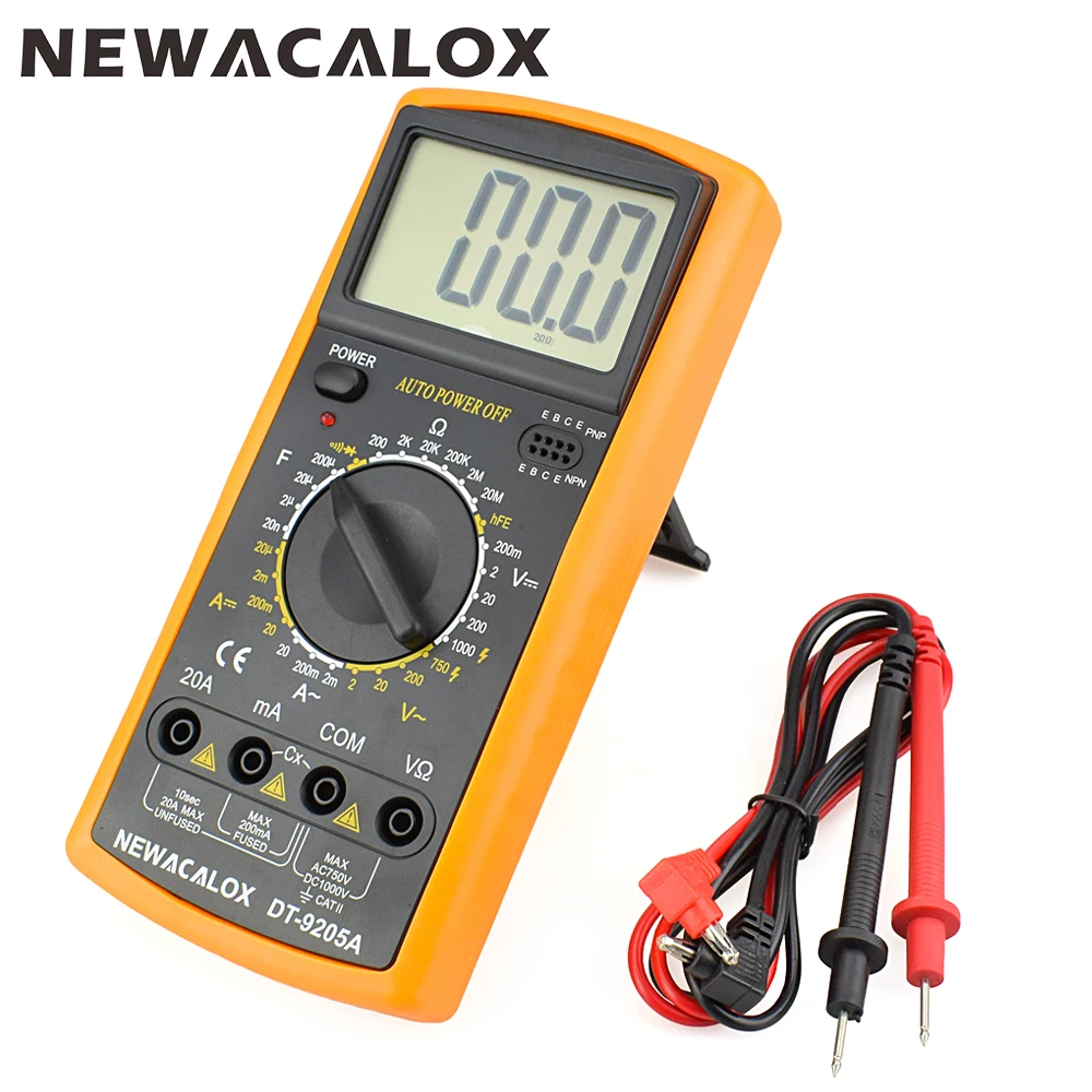 NEWACALOX Электрический цифровой мультиметр DT9205A ЖК-дисплей AC DC Автоматический мультиметр Амперметр Сопротивление измеритель емкости инструмент для ремонта