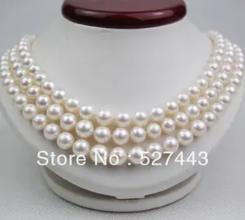 

Wholesale free shipping >>GW Triple 8-9MM AAA White Pearl Necklaces 50"