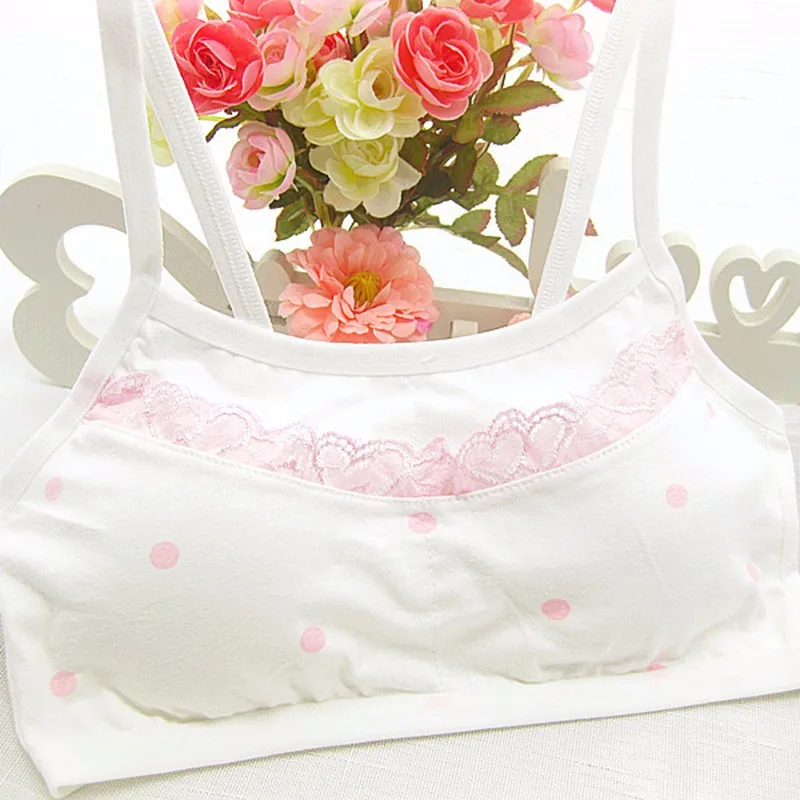 New Teen Girl Training Bras  Cute Dots Cotton Comfortable No Rims Young Girls  Bras Fine Shoulder Strap Vest Type Training Bras (4)