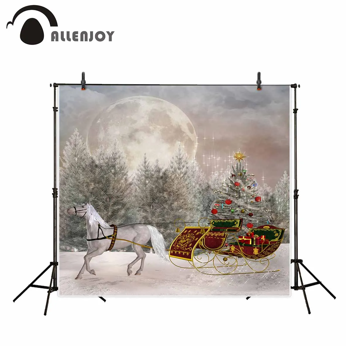 Allenjoy Фотофон Классический белый лошадь Луна карета Рождество фон новый