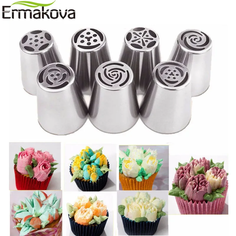 ERMAKOVA Large Size Stainless Steel Pastry Nozzle Cupcake Cake Decorating Tip Kits Russian Baking Pastry Bag Piping Tips Tool