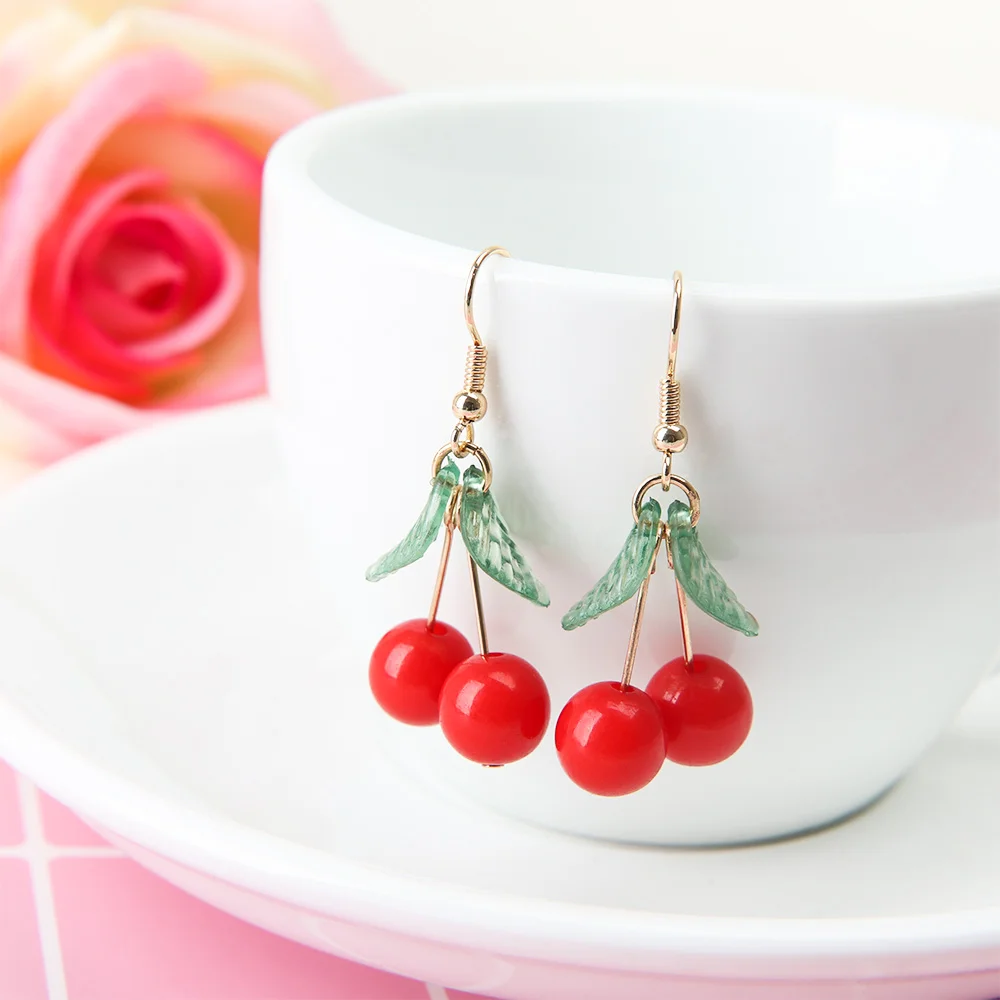 

1Pair Sweet Cherry Drop Earring Fruit Fashion Youth Beautiful Girl Students Earrings for Women Personality Jewelry Accessories