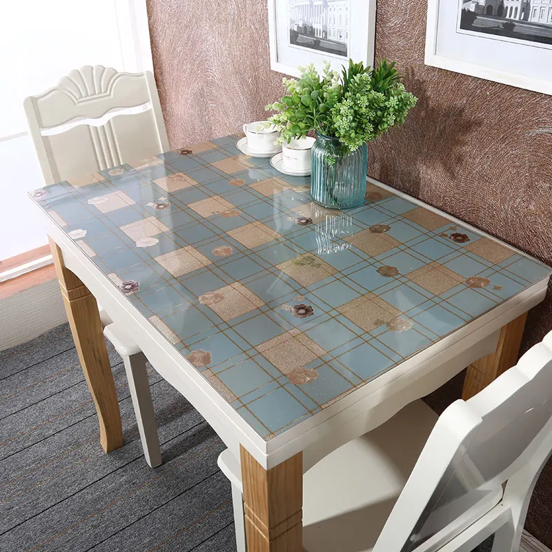  1.0mm Soft Glass TableCloth PVC Table Cloth Waterproof Oilproof Kitchen Dining Placemat Pad for Par