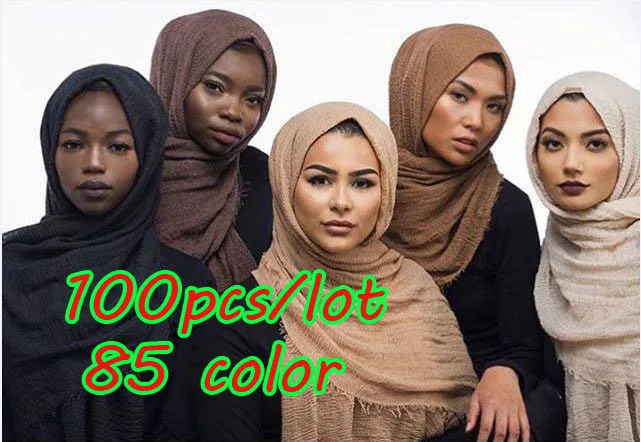 

100pcs/lot Big size bubble viscose cotton plain popular shawls hijab autumn wrinkle wrap muslim 85 color scarves/scarf 180*100cm