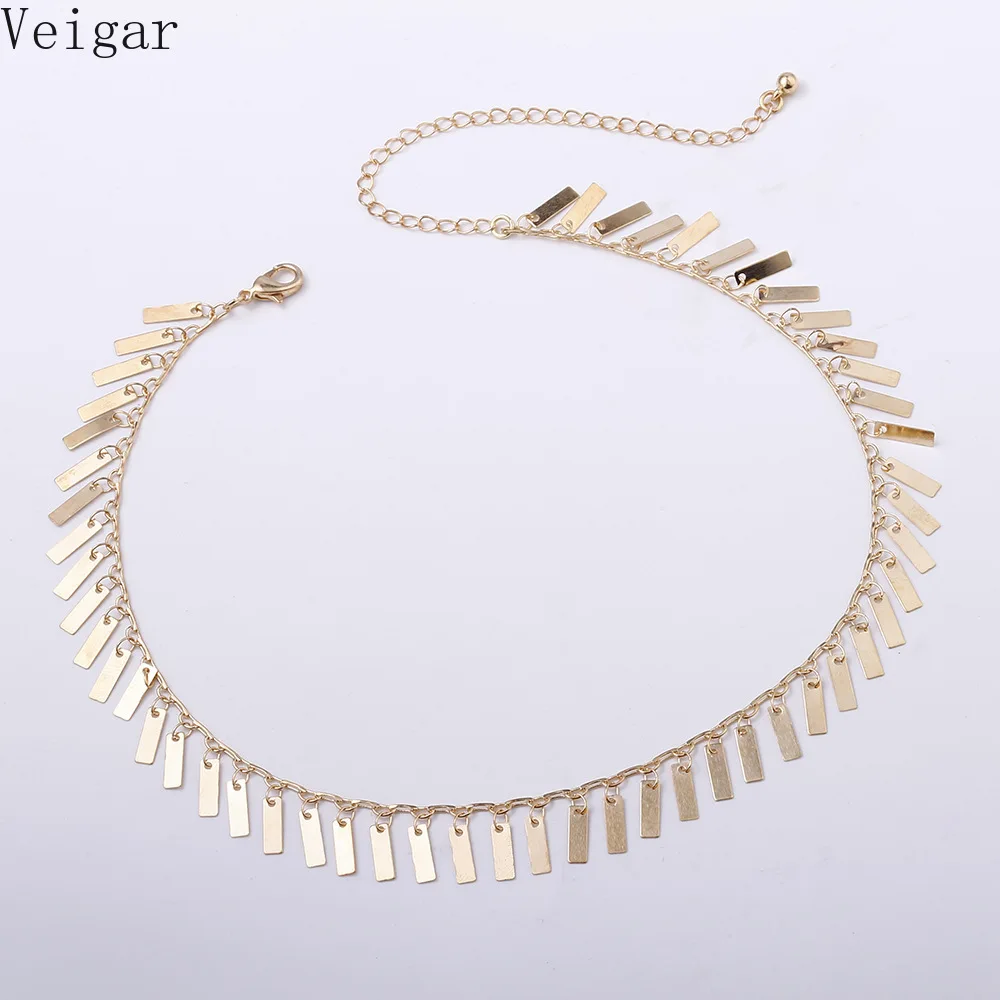 

Rectangular Sequins Tassel Necklace Female 2018 Fashion Jewelry Women Simple Shining Chokers Necklaces Ladies Clavicle Chain