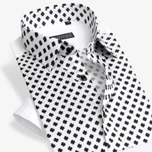 Известный бренд хлопок горошек печати мужская рубашка короткий рукав обтягивающий Официальный Бизнес Мода Повседневное платье рубашка плюс размер 4XL