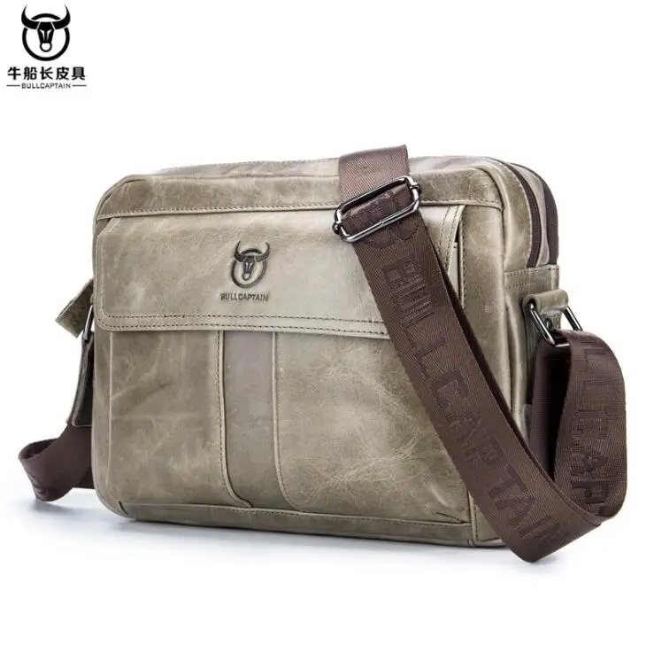 BULLCAPTAIN, мужская сумка-мессенджер, мужская сумка через плечо из натуральной кожи, Мужская маленькая сумка через плечо, мужские сумки, сумка для путешествий - Цвет: Светло-серый