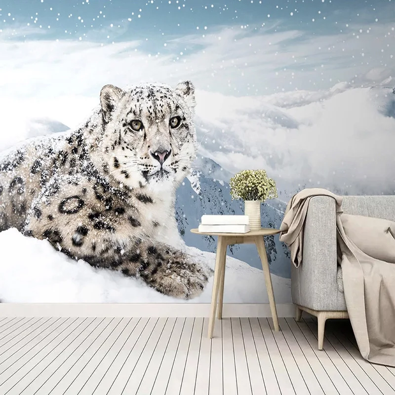 Фотообои 3D Животные снег Леопард пейзаж фрески гостиная дети спальня