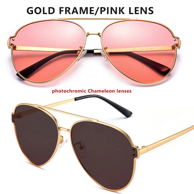 Брендовые авиационные голубые розовые фотохромные солнцезащитные очки для вождения, мужские и женские поляризованные солнцезащитные очки-хамелеоны, мужские солнцезащитные очки oculos de sol masculino - Цвет линз: Gold-pink