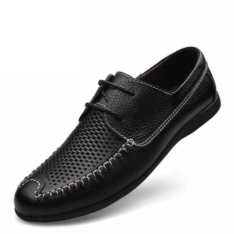 

Dropshipping Men Genuine Leather Casual Shoes outdoor Lace Up Fashion Male Shoes Leisure handmade sewing Comfortable Shoes L5
