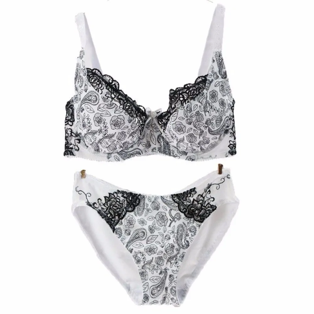 ROPALIA Lingerie Brassiere D Cup Push Up Bra Sets Nylon Lace Floral Sexy Underwear Elegant Full Cup Bras Pant For Women Big Size